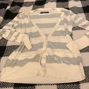 Gray and cream striped cardigan